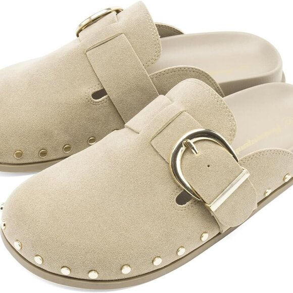 Womens Suede Rivet Mules Slip On Comfort Shoe for Indoor Outdoor - Picture 3 of 6